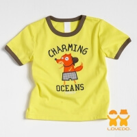 (LOVEDO)[LOVEDO-Ai Weiduo Children's Wear] Happy Little Fox Patchwork Short Sleeve T-Shirt (Yellow)