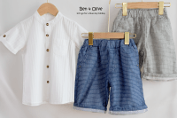 [Ready Stock] Paul Boy's White Striped Soft Cotton Shorts Available in Blue and Grey (3 to 8 Years Old)