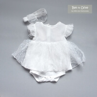 [Ready Stock] [FREE Headband] Nami Korean Style Newborn Baby Girl Pure White Lace Romper Dress