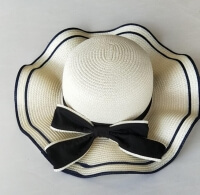 Big Wave Ribbon Outdoor Sun Beach Hat (White)