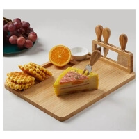 CHEESE BOARD Bamboo Cheese Board with Cutlery Set Wooden Charcuterie Platter Serving Meat New