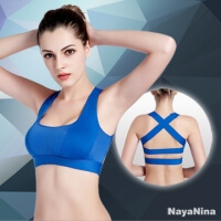 (Naya Nina)【Naya Nina】 breathable mesh cross-back no rims sports underwear S ~ L (blue)