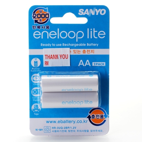 Sanyo Eneloop Lite AA Rechargeable Battery (1000 mAh) (HR-3UQ-2BP) (2 pcs)