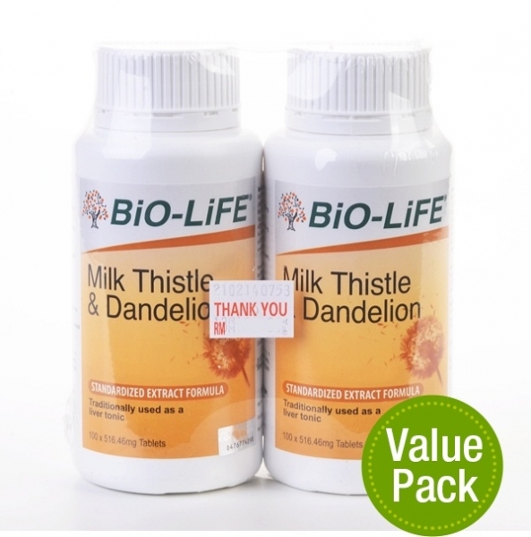 Bio-Life Milk Thistle & Dandelion (2 Bottles x 100 Tablets)