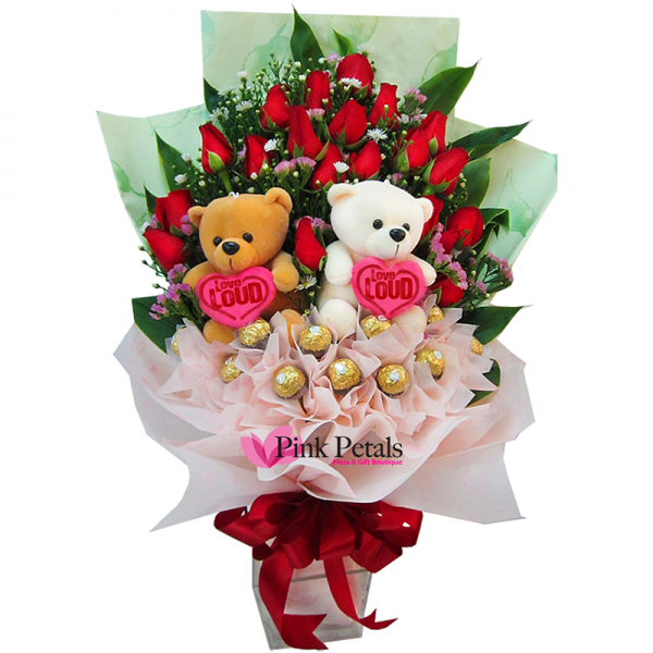 ST065 Bear/Chocolates/Roses Bouquet