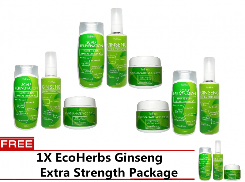 *Buy 3 FREE 1* EcoHerbs Ginseng Extra Strength Super Savings Combo Package: Natural Hair Growth Treatment For Hair Loss