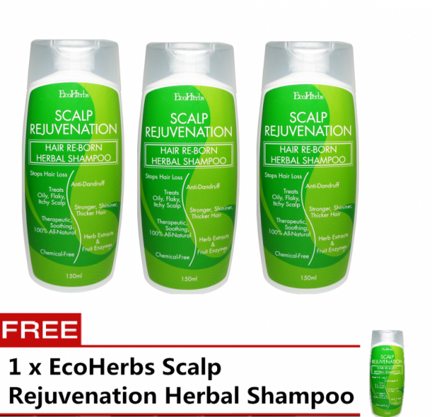 *Buy 3 FREE 1* EcoHerbs Hair Care Shampoo: Natural Hair Loss Treatment for Dandruff, Oily, Itchy, Dry, Flaky, Headache, Migraine