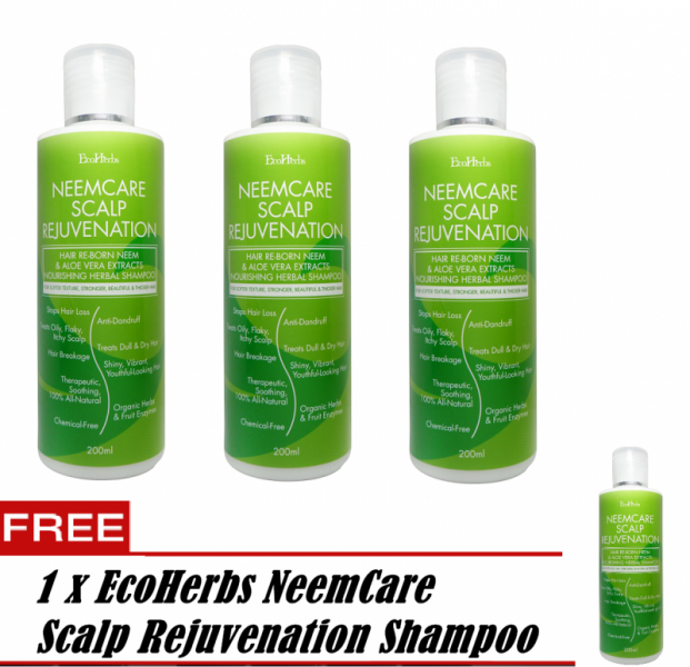 *Buy 3 FREE 1* Ecoherbs NeemCare Scalp Rejuvenation Shampoo For Treating Premature White/Gray/Beginning Stage Of Hair Loss