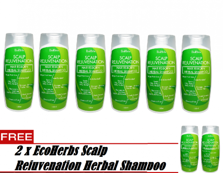 *Buy 6 FREE 2* EcoHerbs Hair Care Shampoo: Natural Hair Loss Treatment for Dandruff, Oily, Itchy, Dry, Flaky, Headache, Migraine