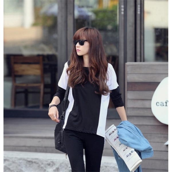 Trendy Black And White Batwing Casual Top
