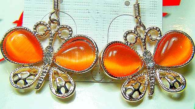 Fashion Handmade Korean Earrings With Orange Shinning Crystal Butterfly-Like Shape