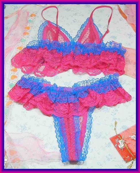 Sexy Red & Blue Lace Bra + Matching Red & Blue Lace Thong