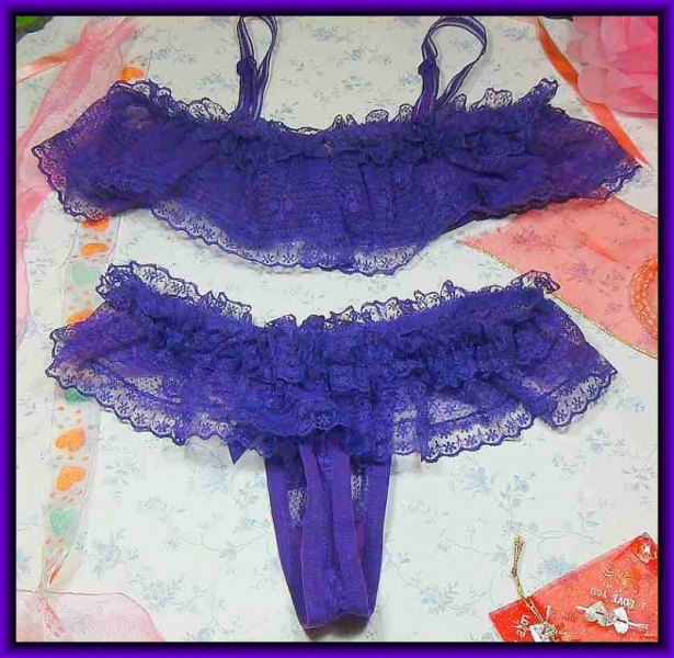 Sexy Purple Lace Ribbon Bra + Matching Purple Lace Ribbon Thong