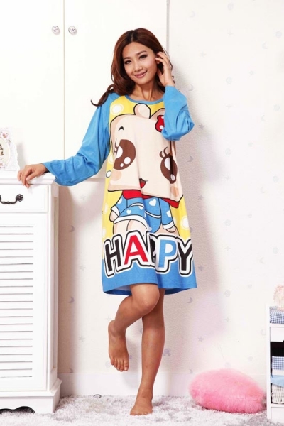 Cute Happy Animated Girl Long Sleeve Nightshirt