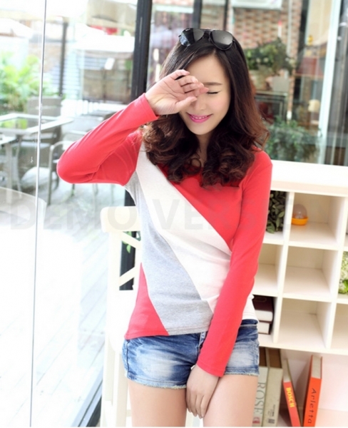 Trendy Mix Color Lady Casual Long Sleeve Top