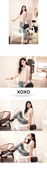 Trendy Korean Lace & Beads Design With Collar Top