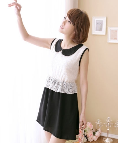 Fashion Two-Piece Joint Collar Dress With Lace