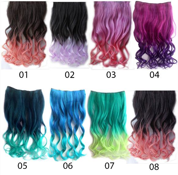 Clip On Ombre Dip Dye Curly Nylon Clip In Hair Extension