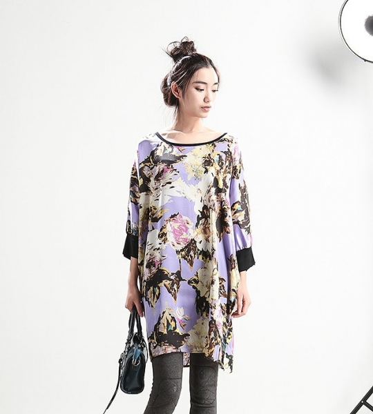 Fashion Flower Design Casual Tunic Dress