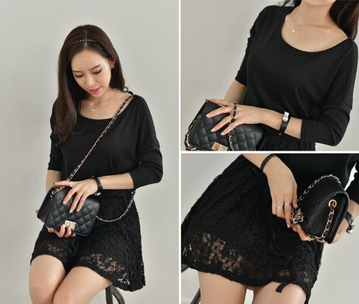 Fashion Two-Piece Joint Waist String Lace Casual Dress