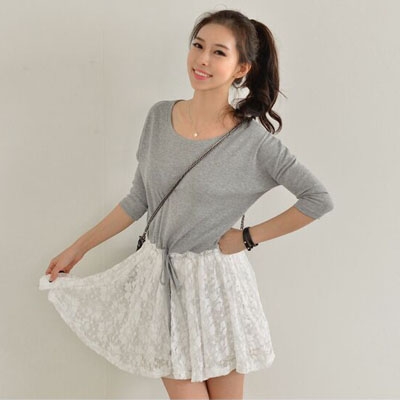 Fashion Two-Piece Joint Waist String Lace Casual Dress