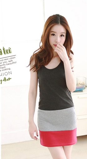 Fashion Three-Tone Sleeveless Slim Mini Dress