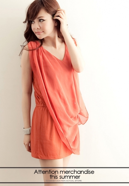 Fashion Two-Piece Joint Asymmetric Chiffon Dress