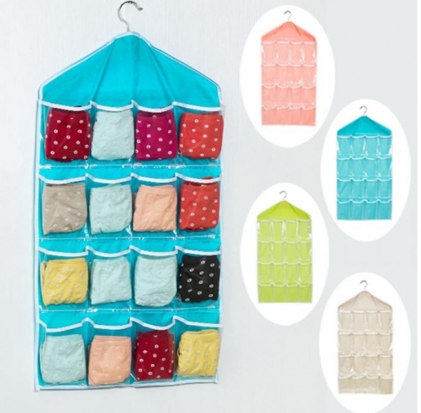 16 Pockets Foldable Wardrobe Hanging Socks Briefs Jewelry Organizer