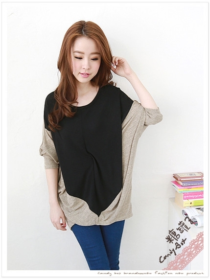 Trendy Mix Color Batwing Casual Loose Top