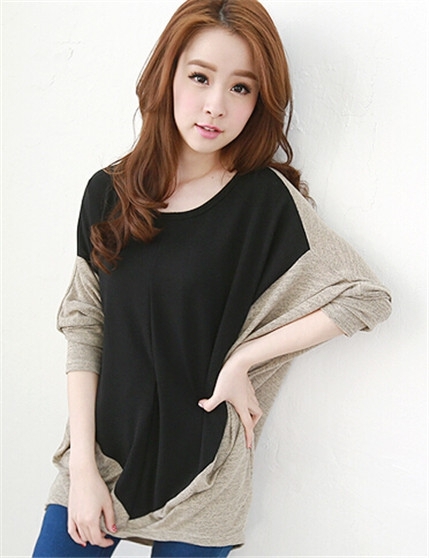 Trendy Mix Color Batwing Casual Loose Top