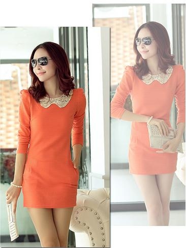 Fashion Sequin Collared Lady Long Sleeve Slim Mini Dress With Side Pocket