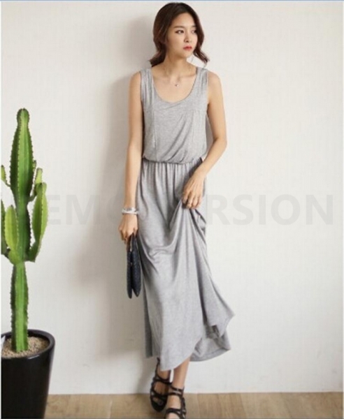 Fashion Round Neck Basic Sleeveless Long Maxi Dress