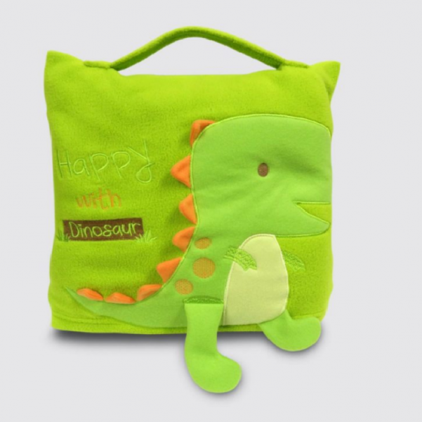 Cute Pillow Blanket for Baby and Kids Green Little Dinosaur