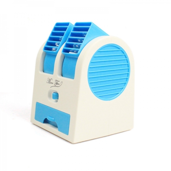 Mini Small USB Fan Cooling Portable Desktop Dual Head Bladeless Air Conditioner (Blue)