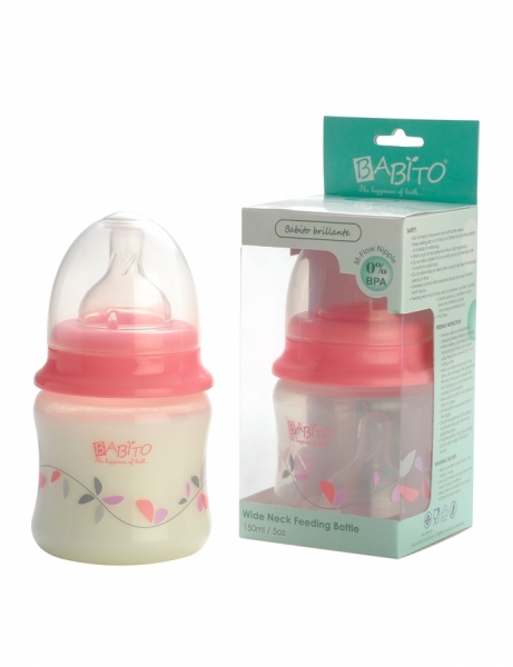 Babito Baby Feeding Bottle Wide Neck 5oz/150ml- Pink