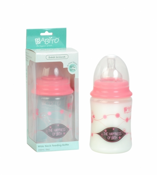 Babito Baby Feeding Bottle Wide Neck 8oz/250ml- Pink