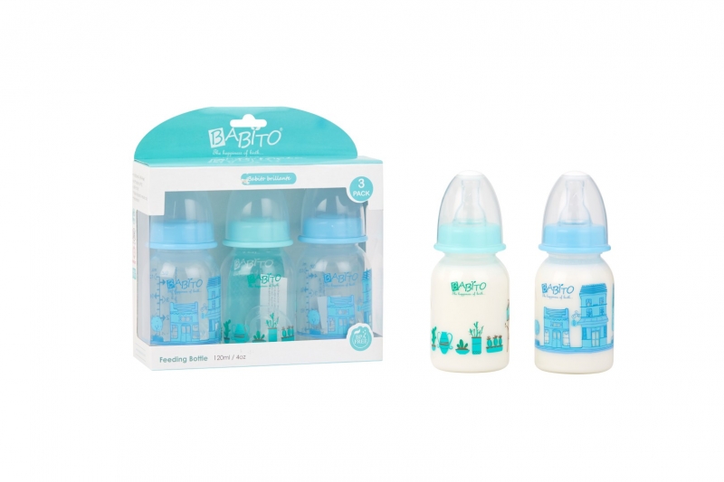 Babito Baby Feeding Bottle 4oz/120ml 3 in 1 Set- Blue