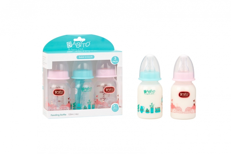 Babito Baby Feeding Bottle 4oz/120ml 3 in 1 Set- Pink