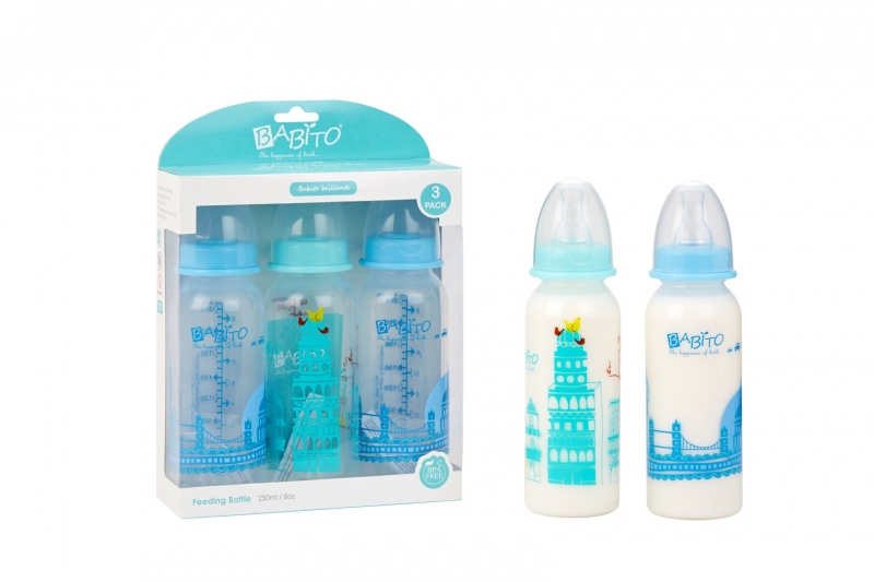 Babito Baby Feeding Bottle 8oz/240ml 3 in 1 Set- Blue