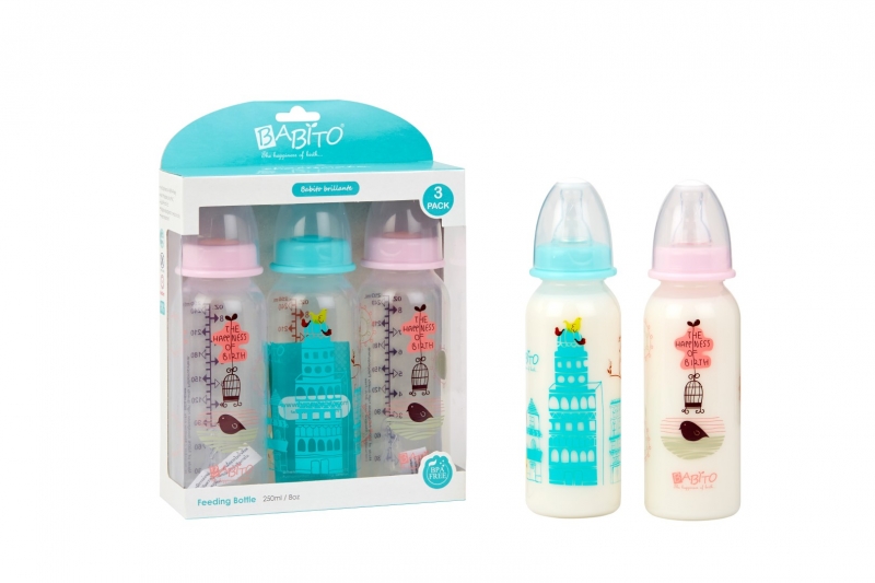 Babito Baby Feeding Bottle 8oz/240ml 3 in 1 Set- Pink
