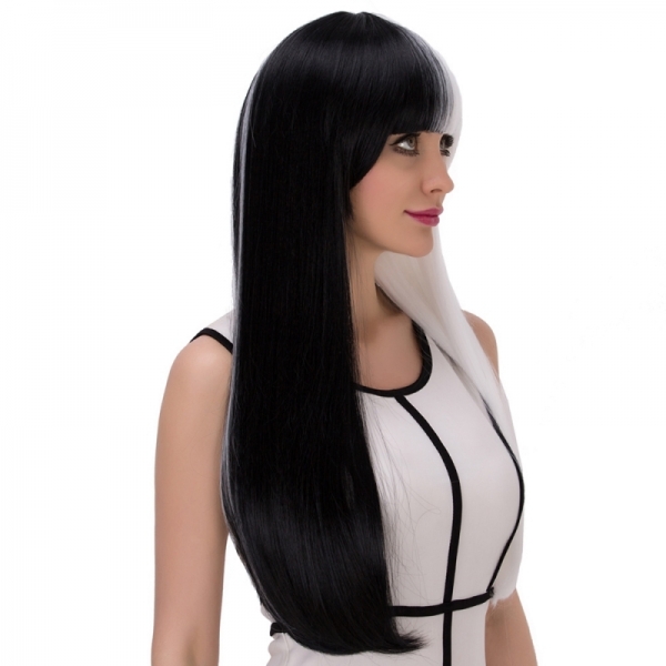 Europe Long Straight Mixed Colors Half Black Wigs For Cosplay