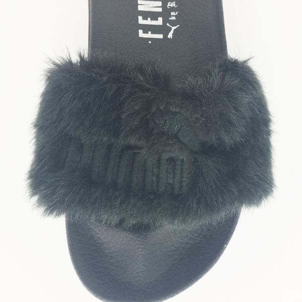 puma fur slides black