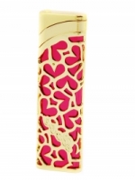Elegant Pink & Gold Heart Shaped Carved Metal Honest Lighter