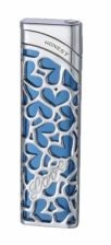 Elegant SILVER & BLUE Heart Shaped Carved Metal Honest Lighter