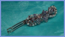 Lovely Double Ribbons With Crystal And Pearl Hairclip