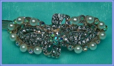 Lovely Single Ribbon With Crystal And Pearl Hairclip