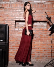 Fashion Two-Piece Deep V Singlet With Long Skirt