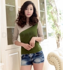 Trendy Two-Tone Lady Casual Long Sleeve Top