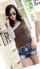 Trendy Two-Tone Lady Casual Long Sleeve Top