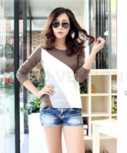 Trendy Mix Color Lady Casual Long Sleeve Top